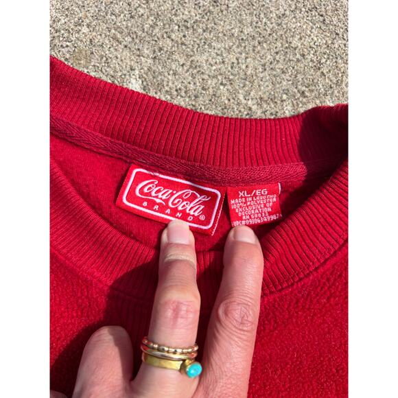Vtg Coca Cola Brand Sweater Unisex Size XL Embroidered Crewneck Fleece Pullover - Picture 4 of 7